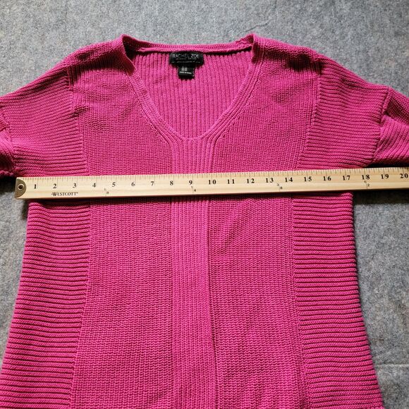 Rachel Zoe V-Neck Chevron Knit Sweater Womens size XS Hot Pink Longsleeve - Picture 8 of 9